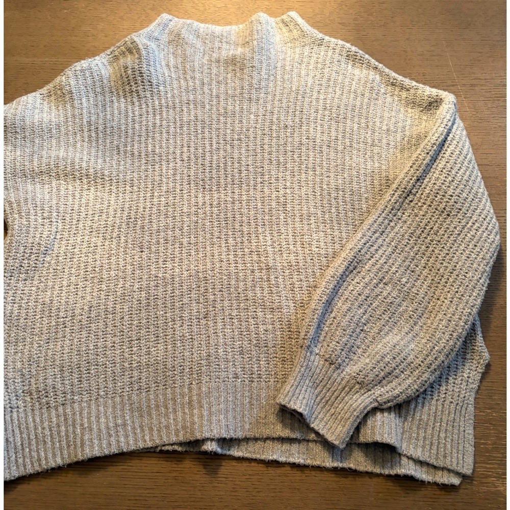 Rachel Zoe Womens Light Blue Grey Mock Neck Balloon Sleeve Chunky Knit Sweater L - Picture 5 of 13
